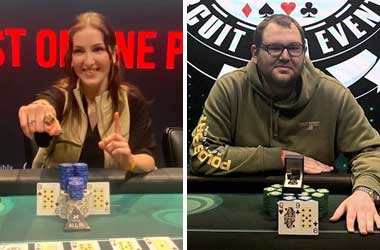 Peggy Crawford and Andrew Maskell winning WSOP-C UK Gold Rings in 2024